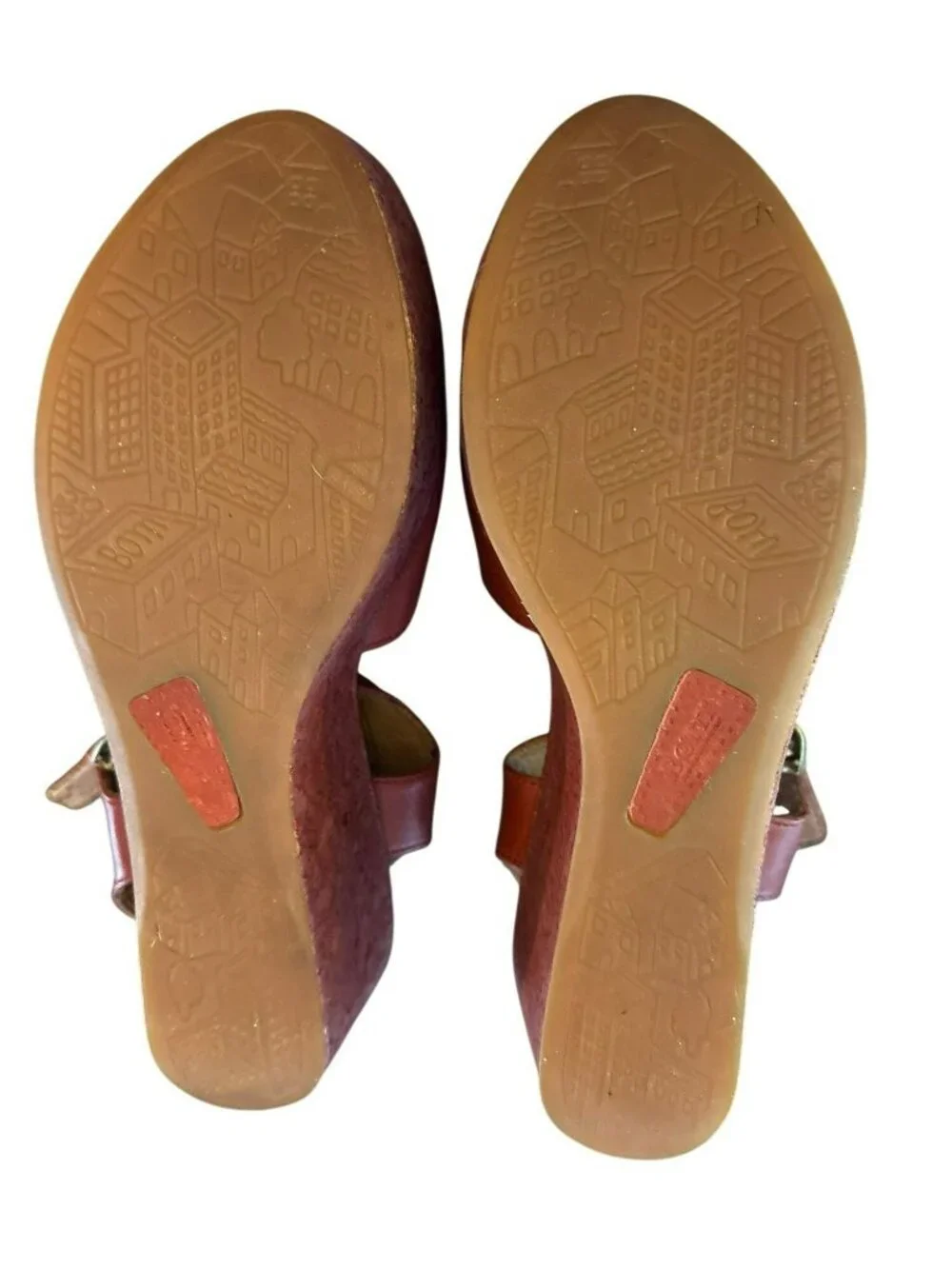 Born Red Leather Platform Wedge Sandals With Adjustable Straps & Buckle Accents